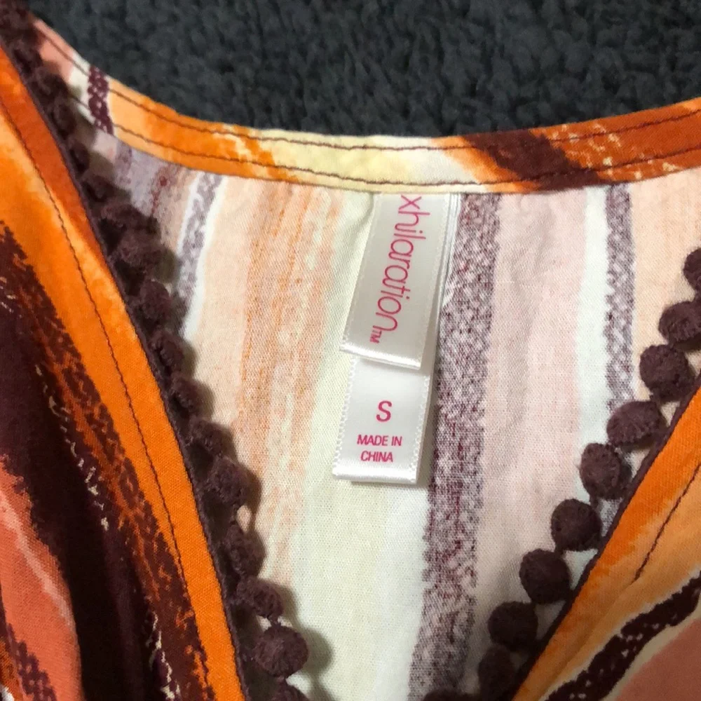 XHILARATION Romper Striped Cold Shoulder with Pom-Pom Trim & Pockets Sz S - Picture 10 of 16